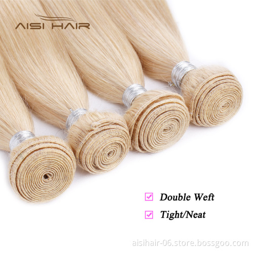Aisi Hair Wholesale Blonde 613  Silky Straight Wave Human Hair Weave  Brazilian Human Hair 613 Bundles with Closure